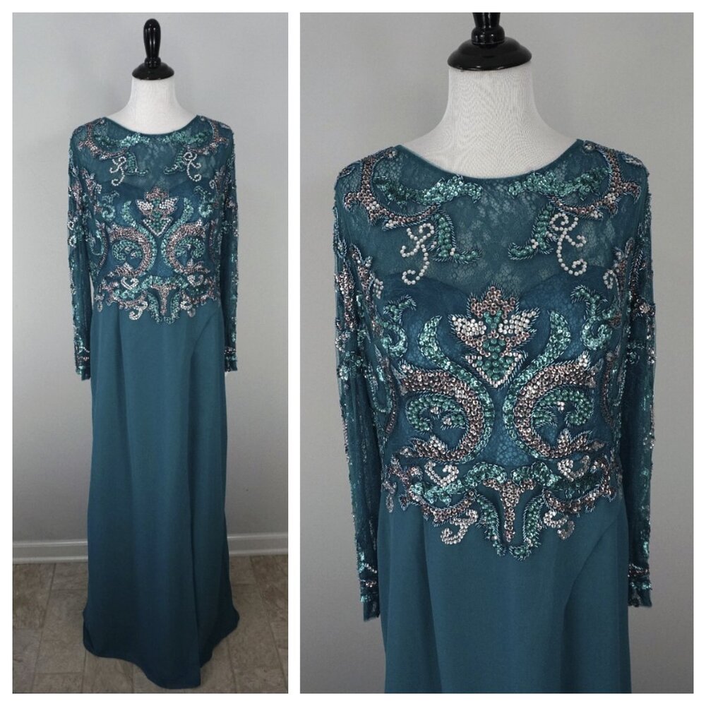 New Laura Design Mother of the Bride Sequin Teal Silver Beaded Dress 18